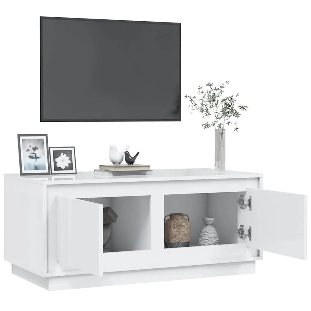 High Gloss White Coffee Table with Storage Compartment