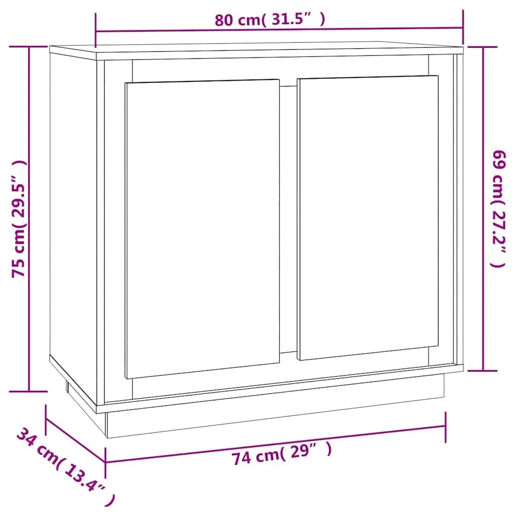 Brown Engineered Wood Sideboard Storage Cabinet 80x34x75cm