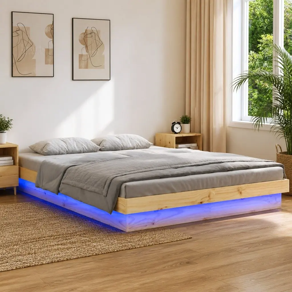 Solid Wood LED Bed Frame Brown 150x200 cm Pine Wood