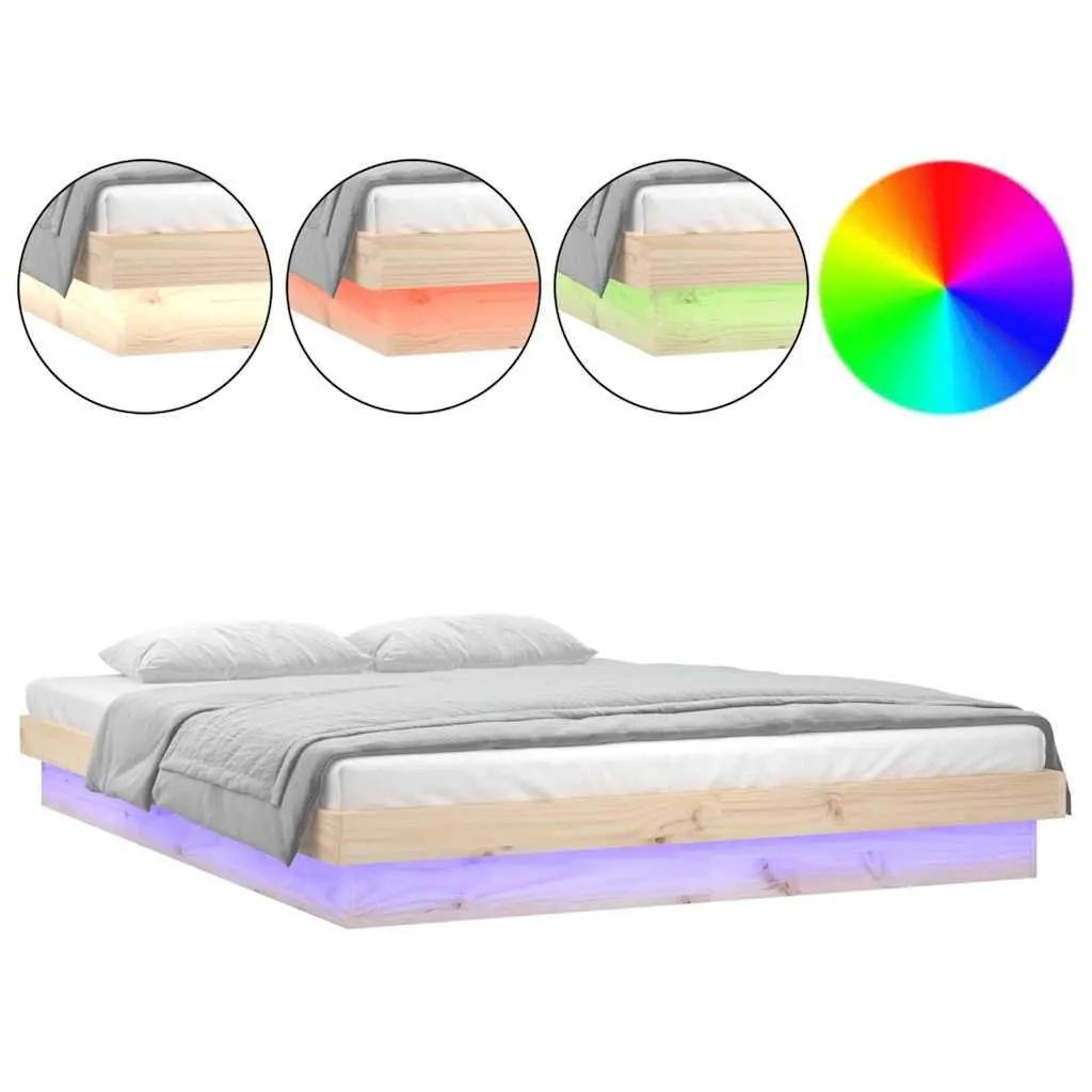 Solid Wood LED Bed Frame Brown 150x200 cm Pine Wood
