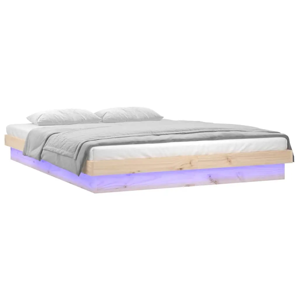 Solid Wood LED Bed Frame Brown 150x200 cm Pine Wood