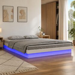 LED Bed Frame 150x200cm in White Solid Wood