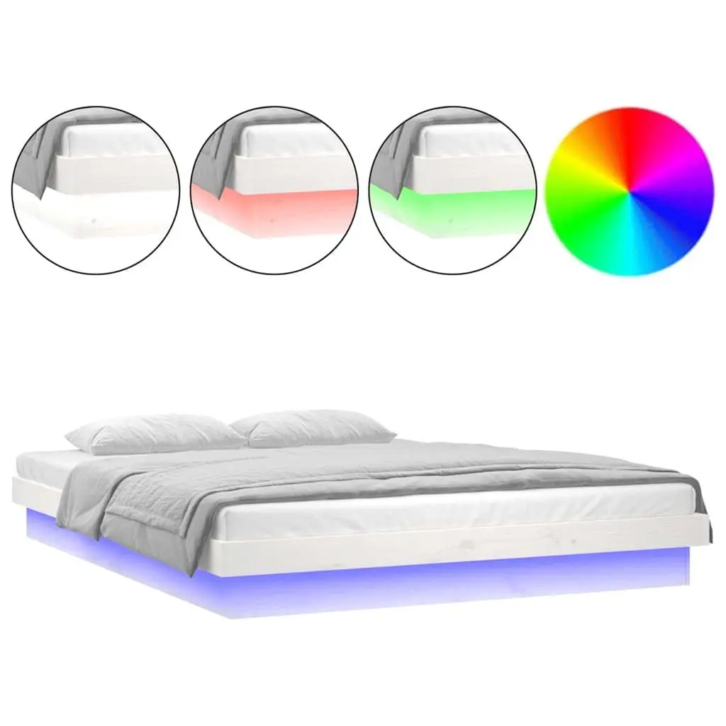 LED Bed Frame 150x200cm in White Solid Wood