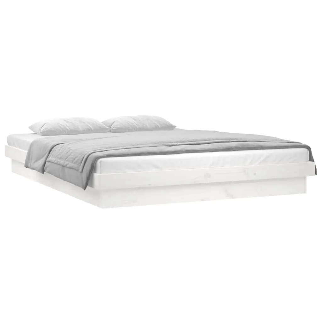 LED Bed Frame 150x200cm in White Solid Wood