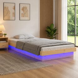 Warm Brown Solid Wood LED Bed Frame 90x190 cm