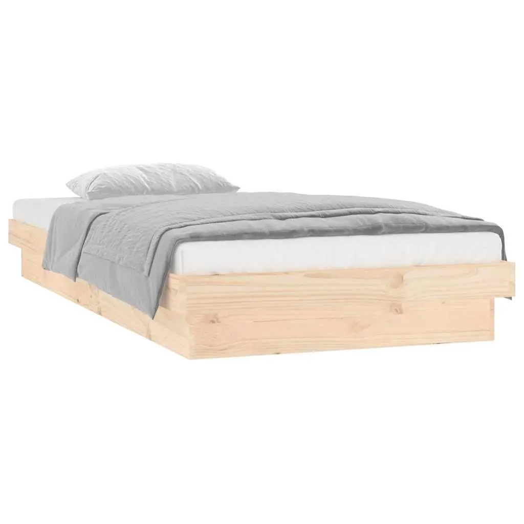 Solid Wood LED Bed Frame 90x190 cm Brown Single Bedroom Furniture Remote Control