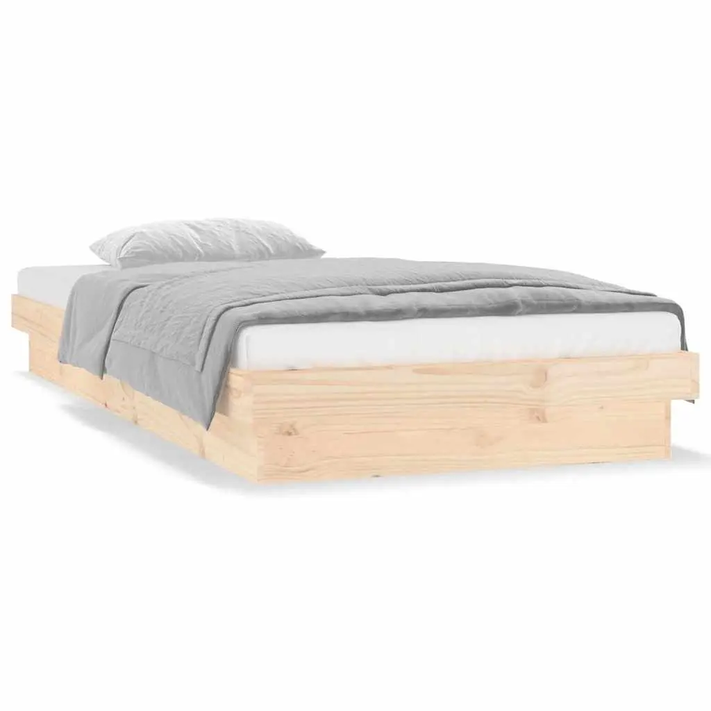 Solid Wood LED Bed Frame 90x190 cm Brown Single Bedroom Furniture Remote Control