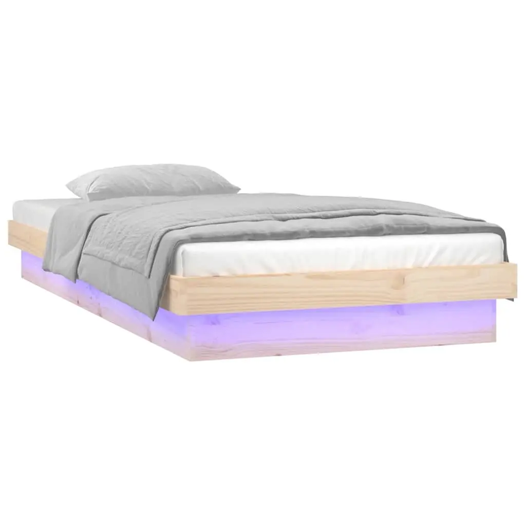 Solid Wood LED Bed Frame 90x190 cm Brown Single Bedroom Furniture Remote Control