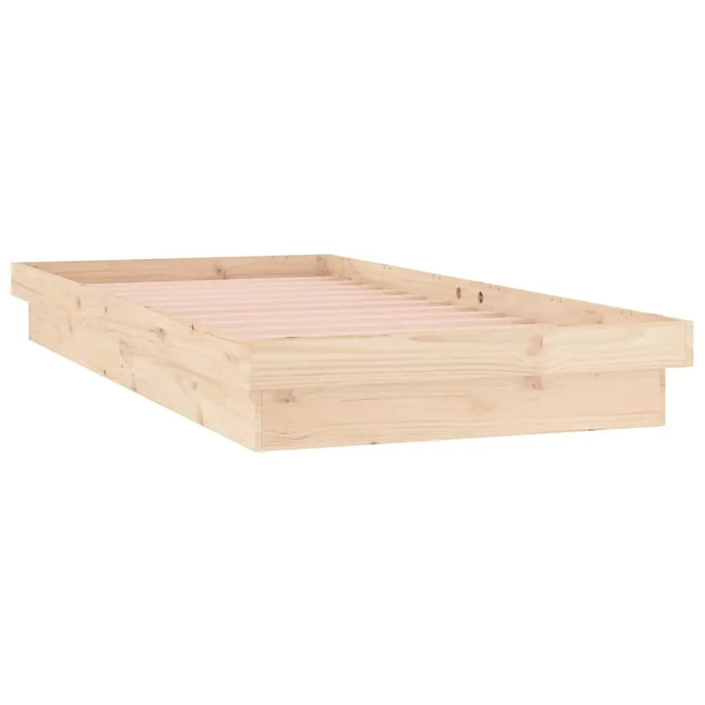 Solid Wood LED Bed Frame 90x190 cm Brown Single Bedroom Furniture Remote Control