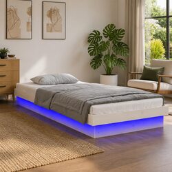 White LED Bed Frame 90x190cm Solid Pine with Remote
