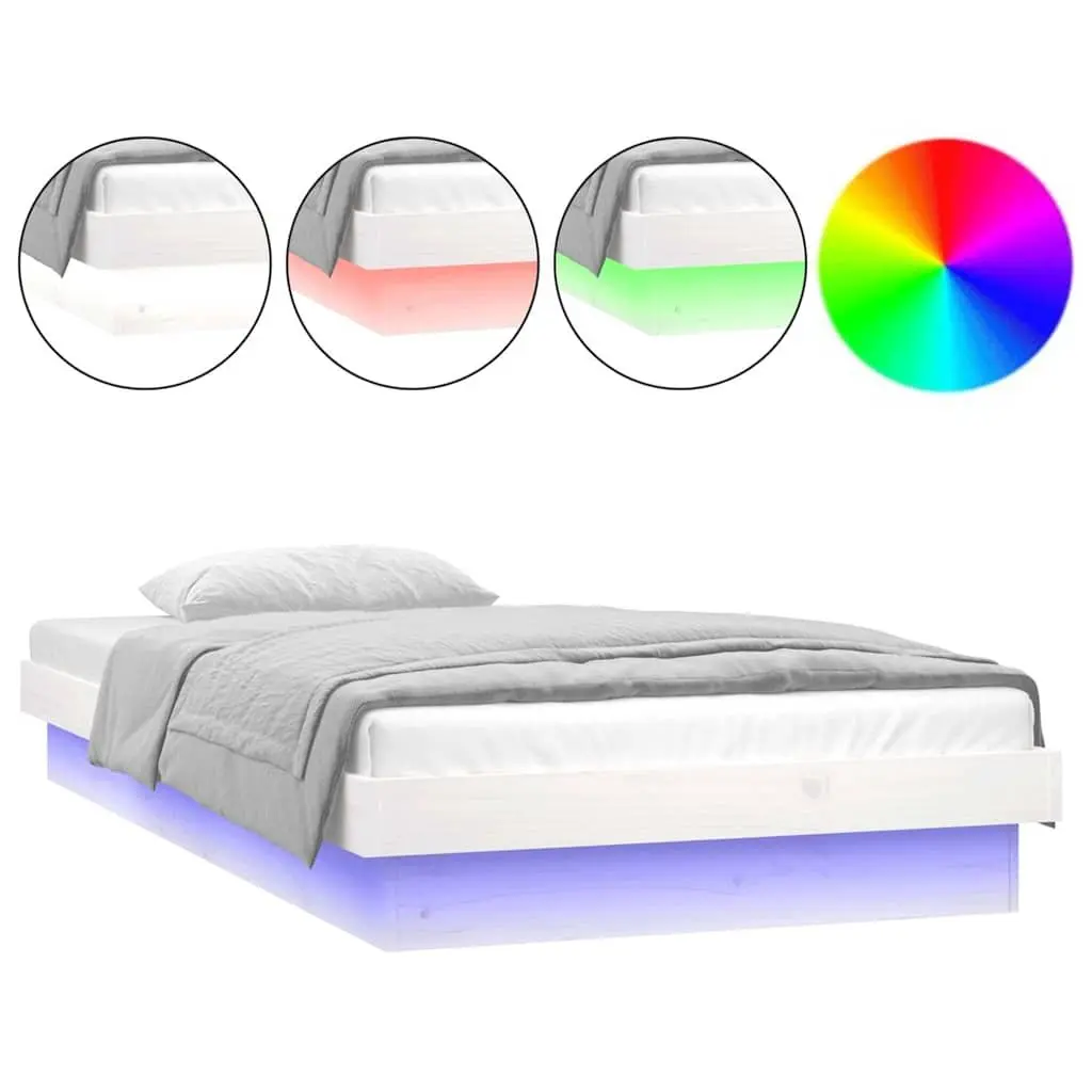 White LED Bed Frame 90x190cm Solid Pine with Remote