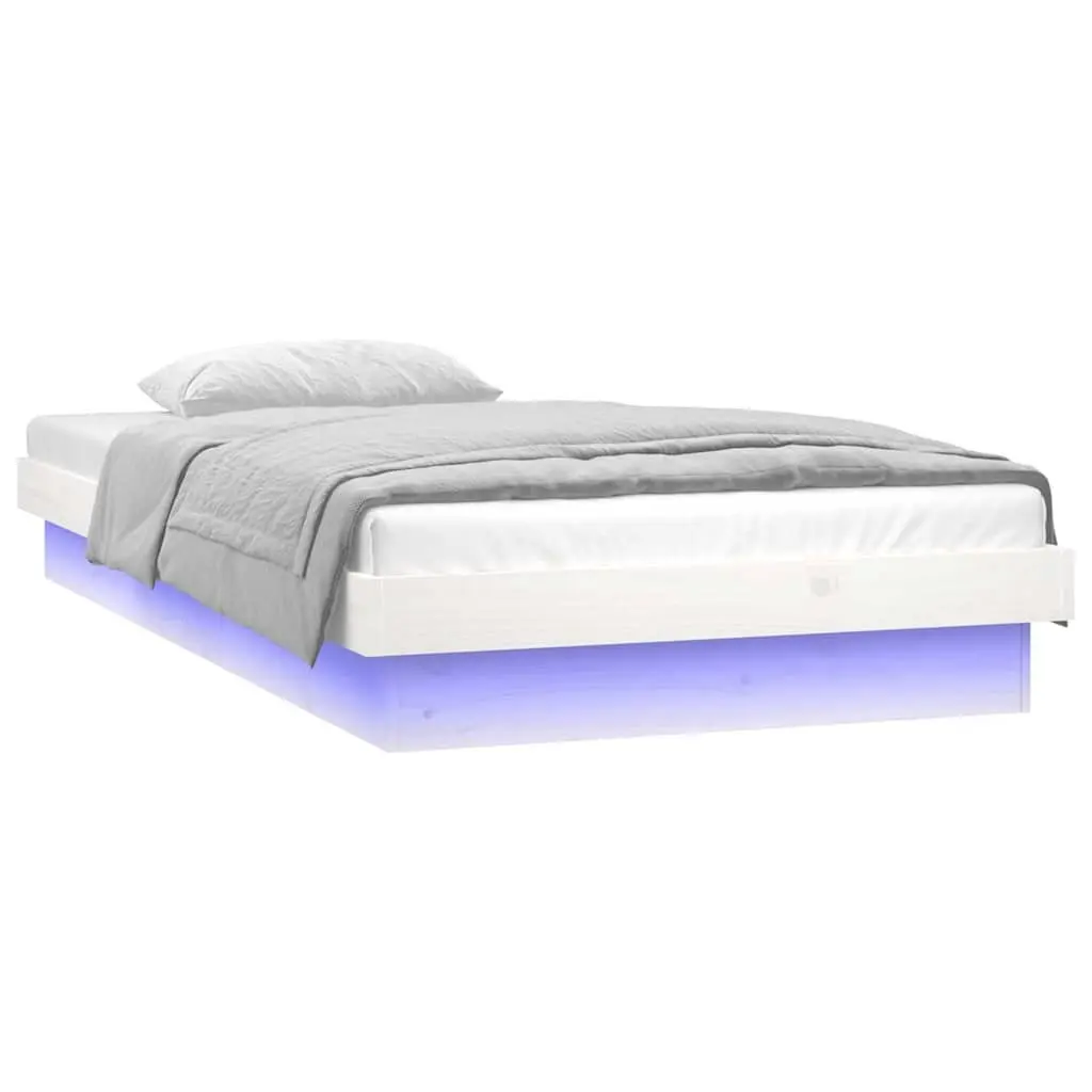 White LED Bed Frame 90x190cm Solid Pine with Remote