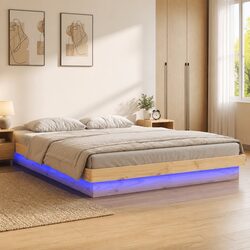 Solid Pine Bed Frame with LED Lights 135x190 cm
