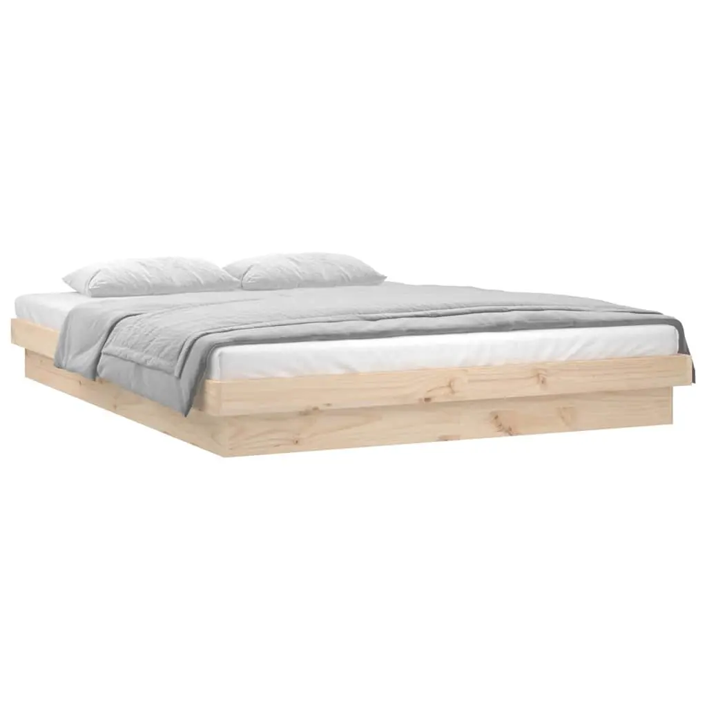 Solid Pine Bed Frame with LED Lights 135x190 cm