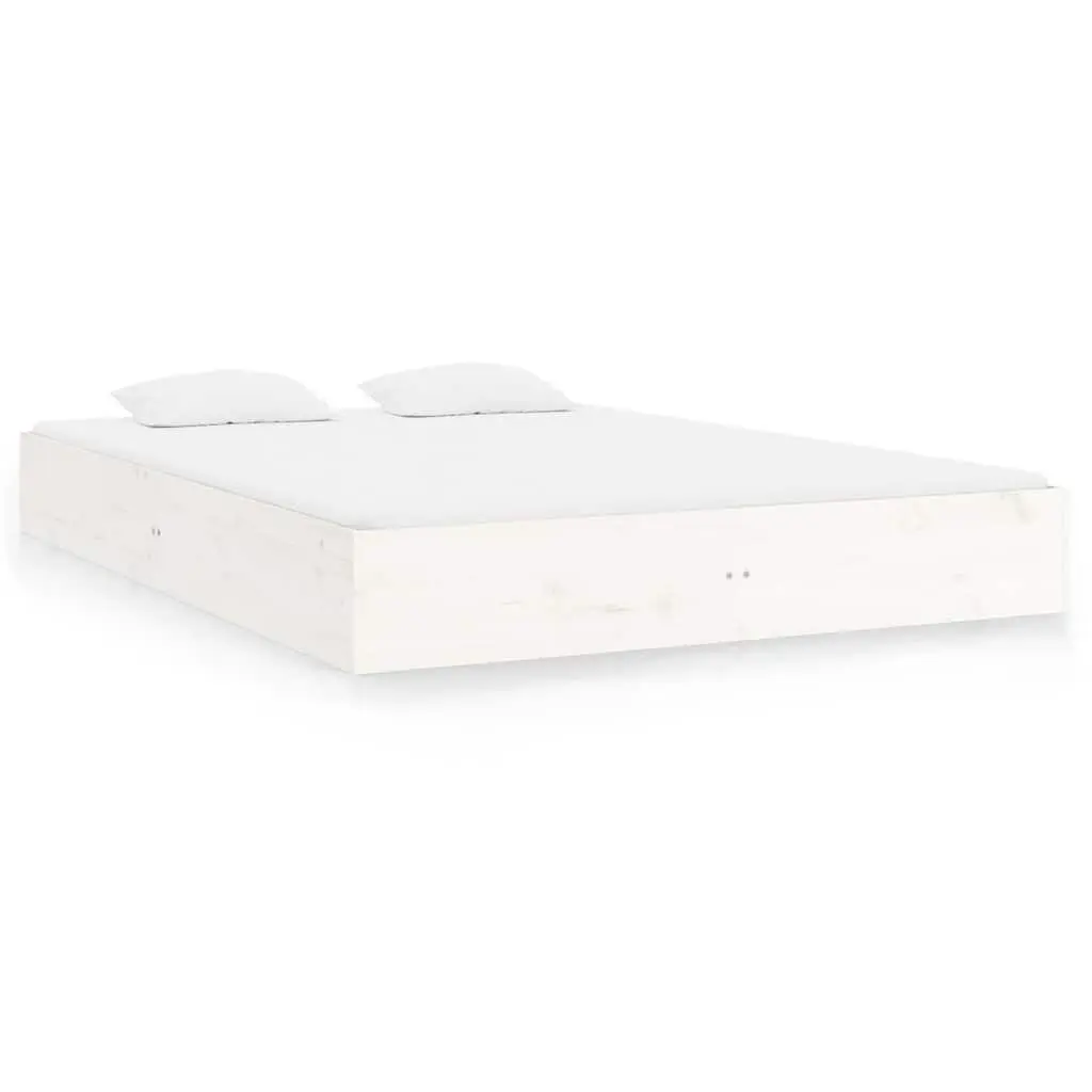 White Solid Wood Bed Frame 150x200 cm Slatted Base Modern Bedroom Furniture