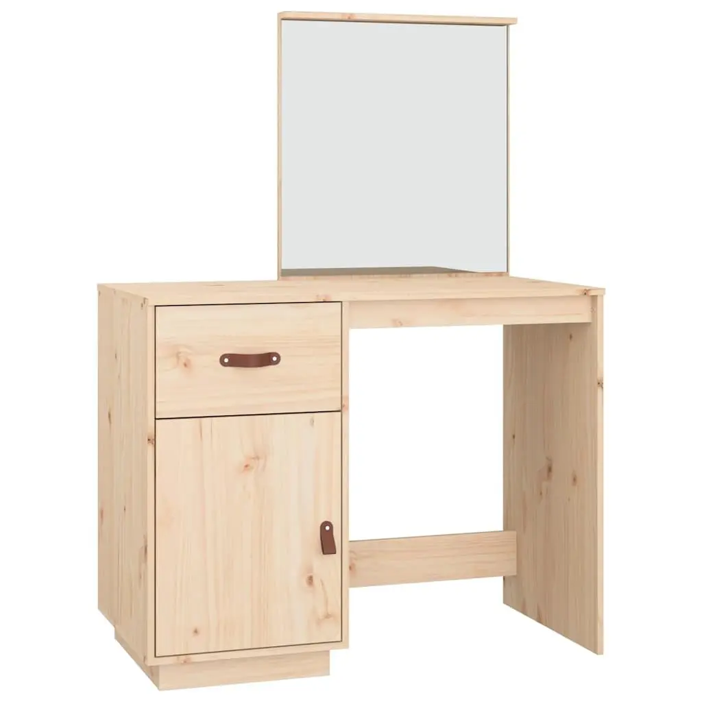 Solid Pine Wood Dressing Table with Mirror and Storage