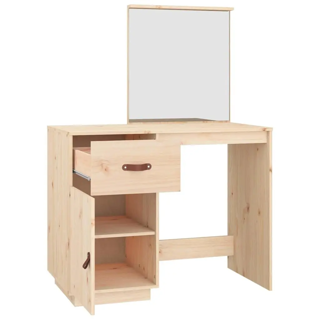 Solid Pine Wood Dressing Table with Mirror and Storage