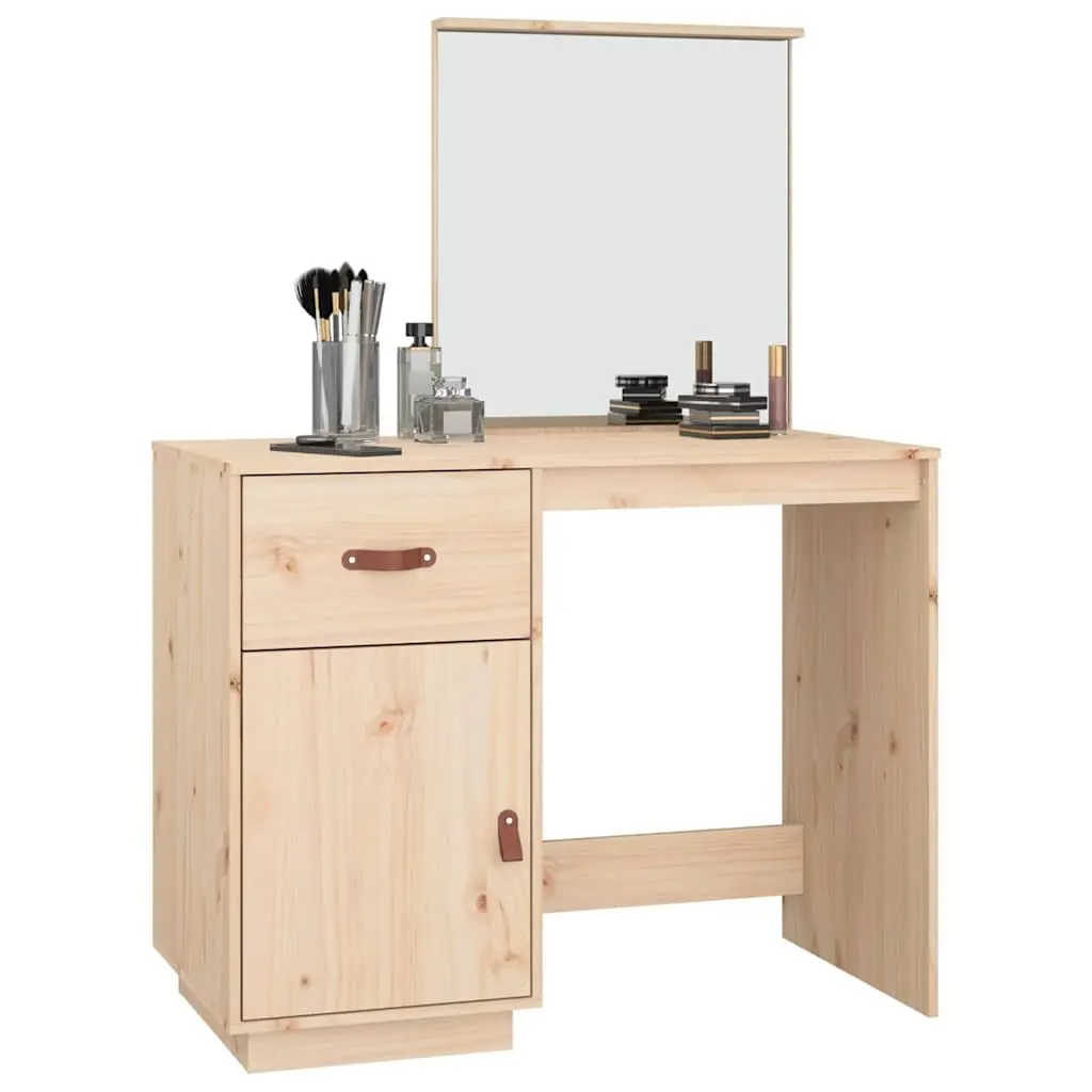 Solid Pine Wood Dressing Table with Mirror and Storage