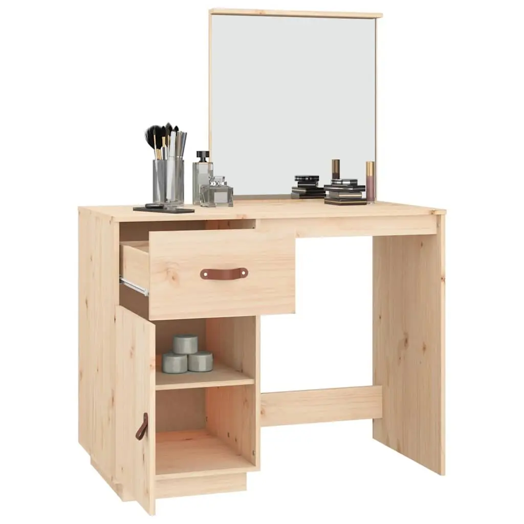 Solid Pine Wood Dressing Table with Mirror and Storage
