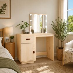 Solid Pine Wood Bedroom Dressing Table with LED Mirror