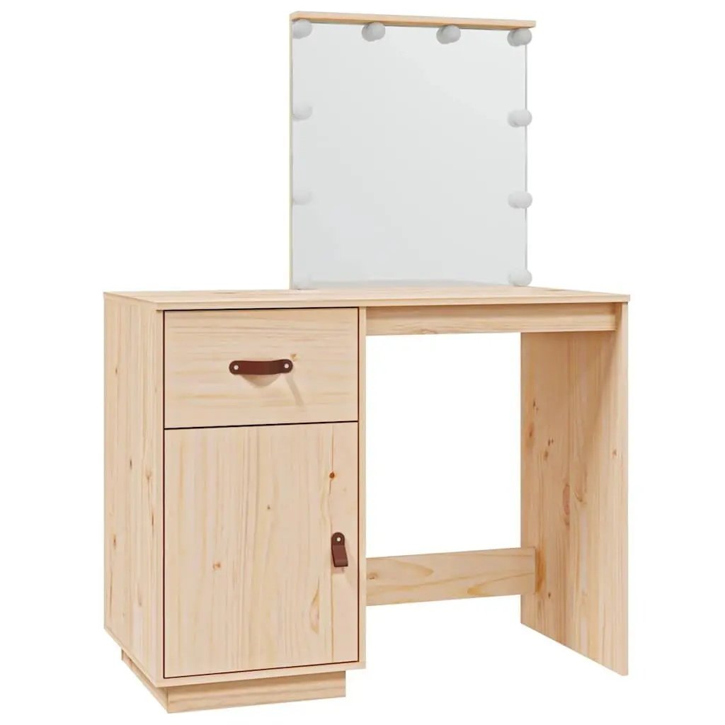 Solid Pine Wood Bedroom Dressing Table with LED Mirror