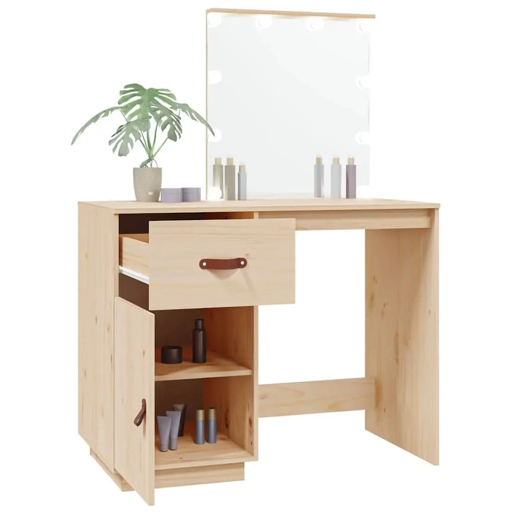 Solid Pine Wood Bedroom Dressing Table with LED Mirror