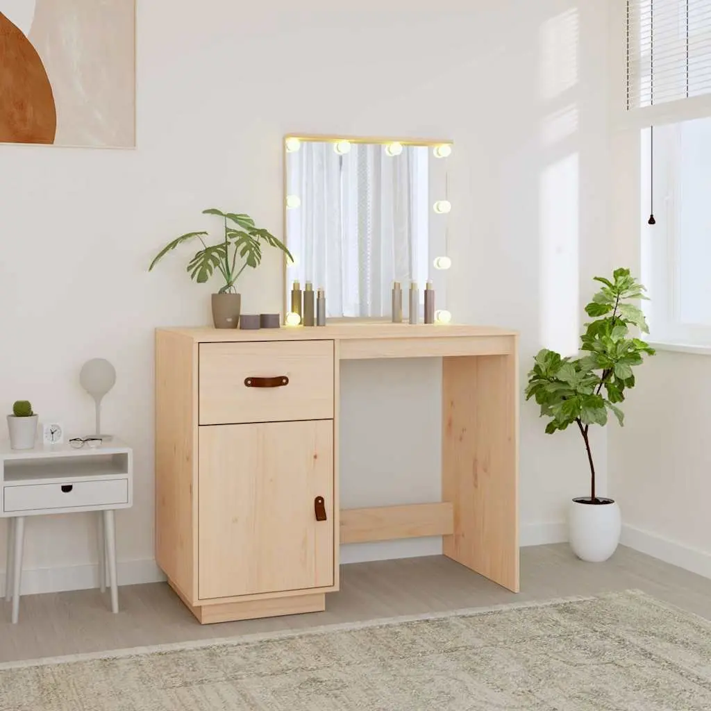 Solid Pine Wood Bedroom Dressing Table with LED Mirror