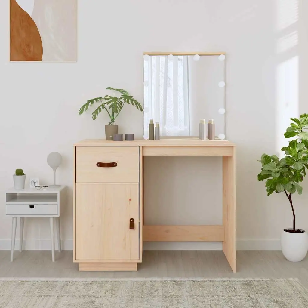 Solid Pine Wood Bedroom Dressing Table with LED Mirror