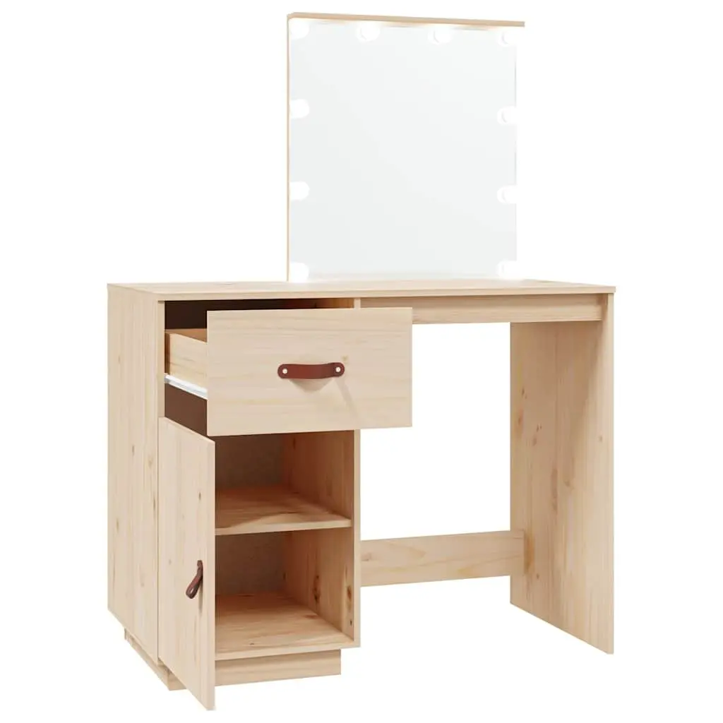 Solid Pine Wood Bedroom Dressing Table with LED Mirror