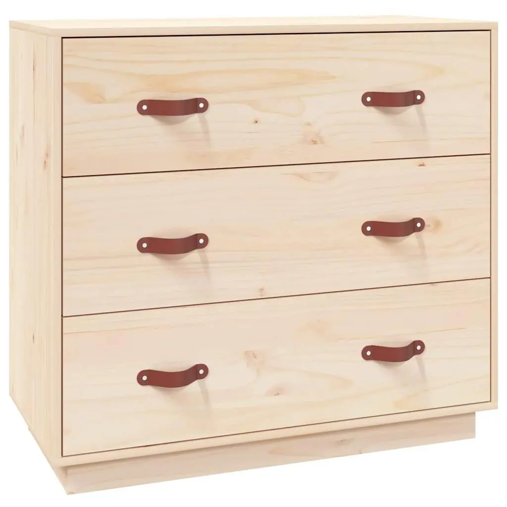 Brown Solid Pine Wood Sideboard with 3 Drawers