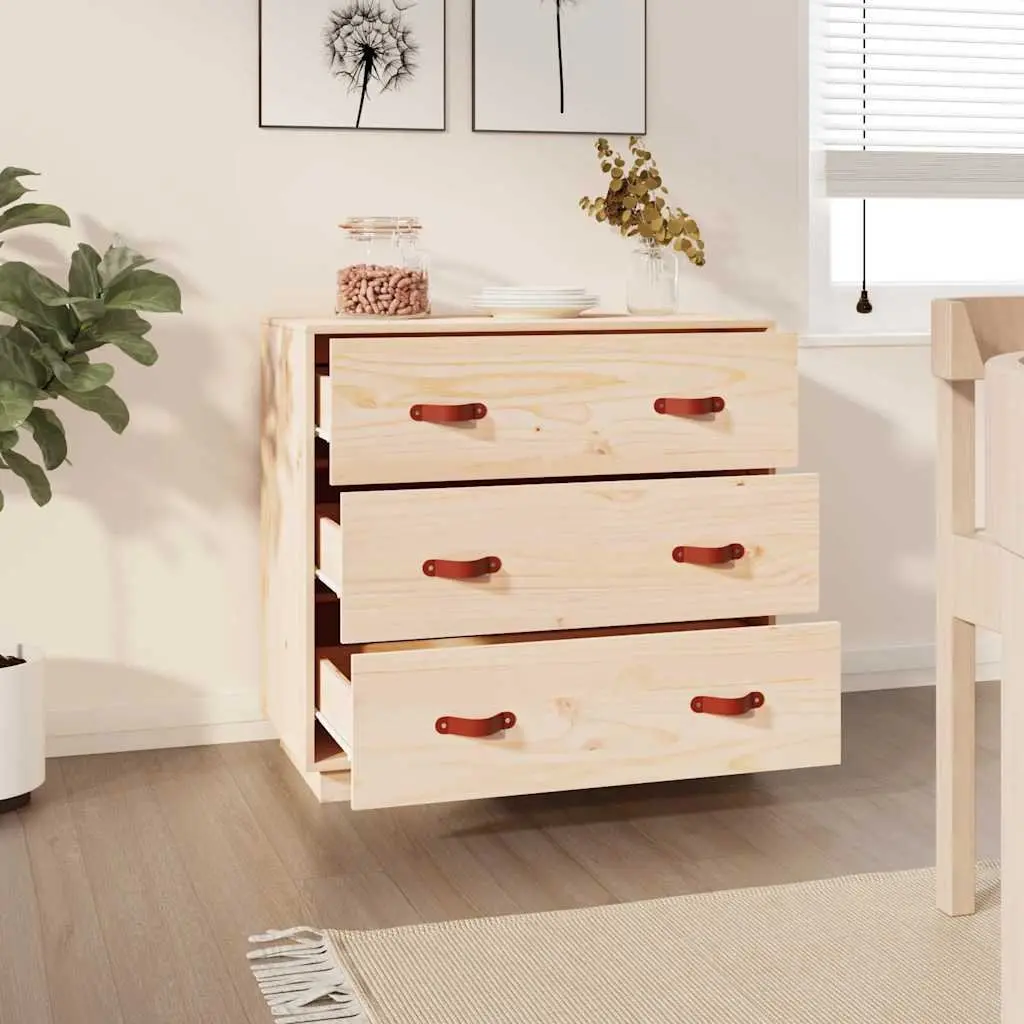 Brown Solid Pine Wood Sideboard with 3 Drawers