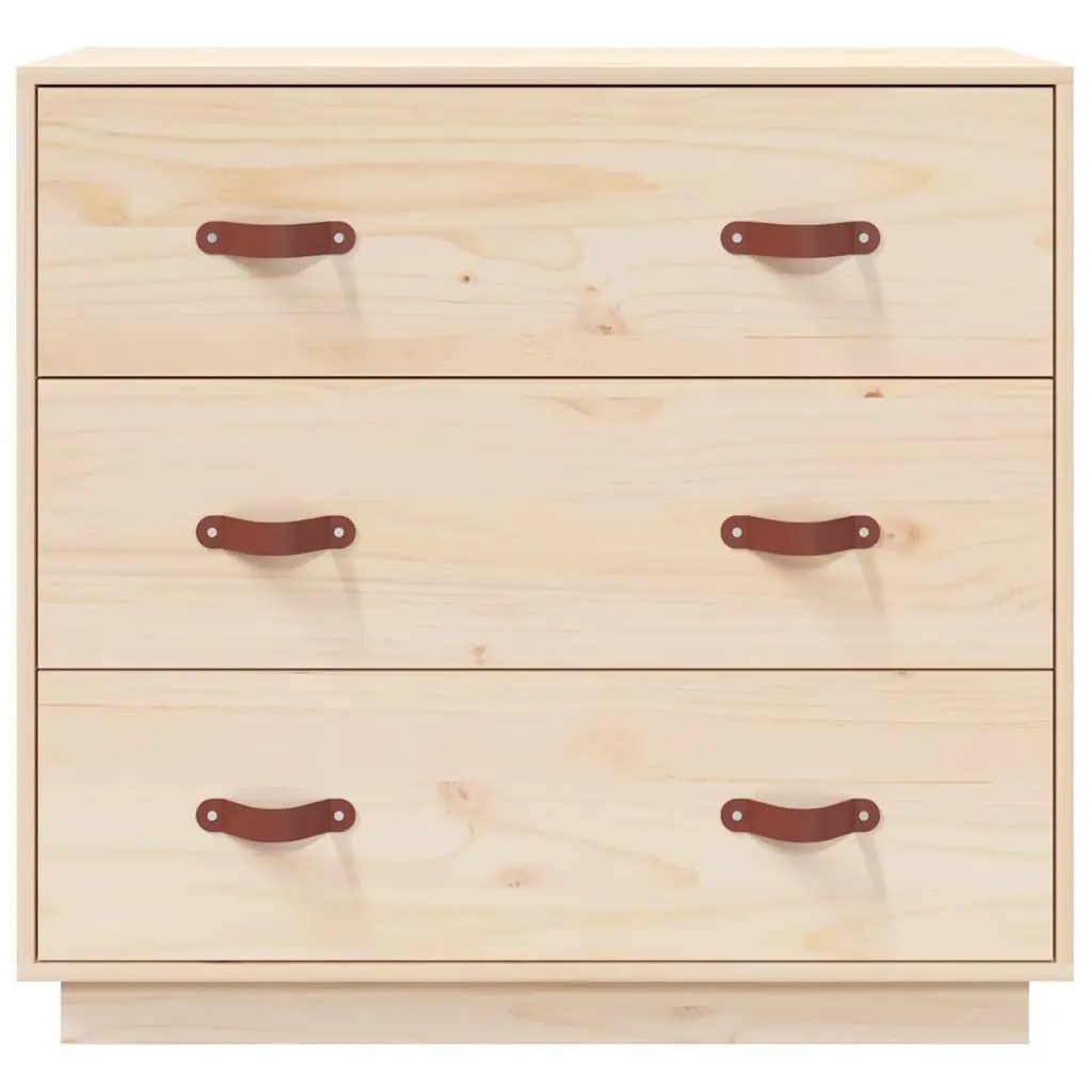 Brown Solid Pine Wood Sideboard with 3 Drawers