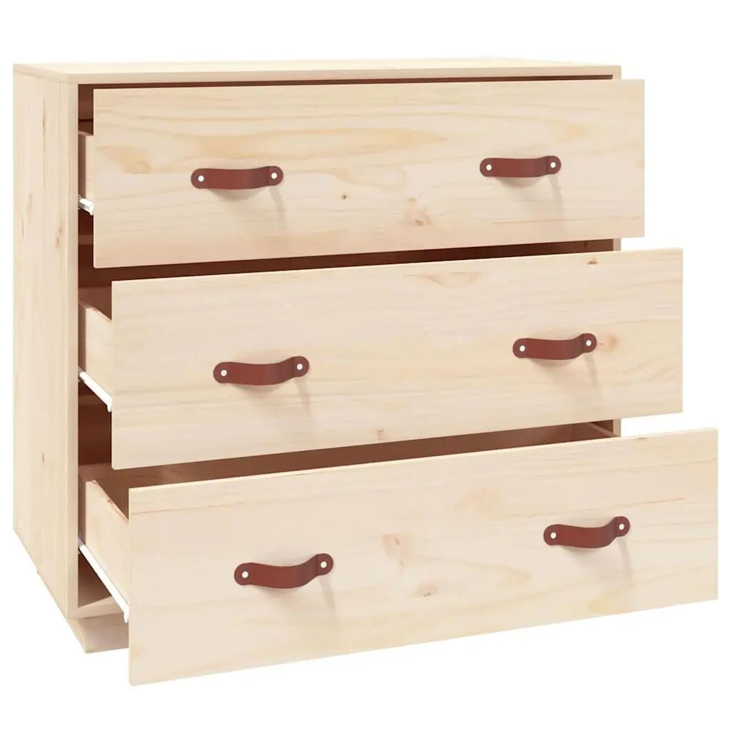 Brown Solid Pine Wood Sideboard with 3 Drawers