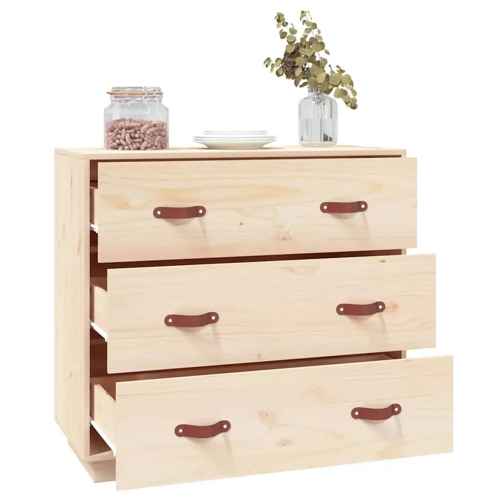 Brown Solid Pine Wood Sideboard with 3 Drawers