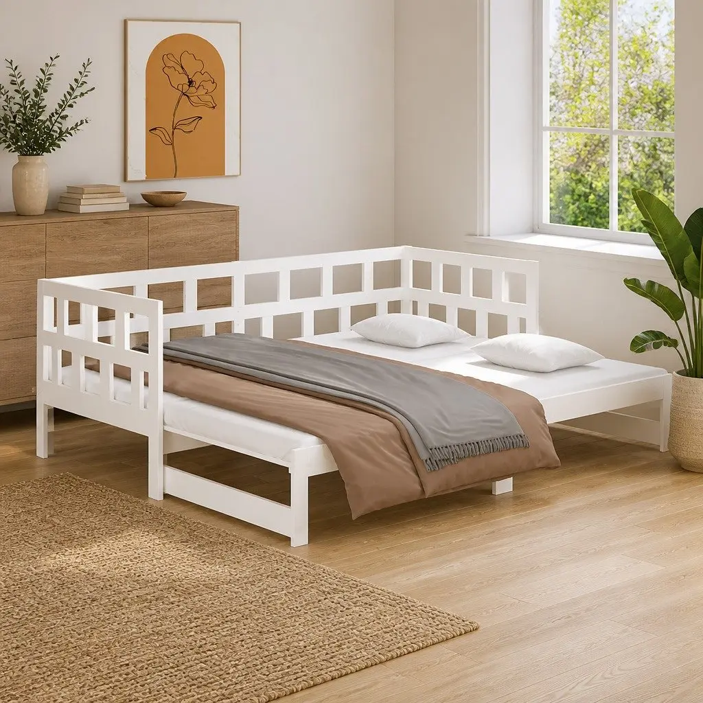 White Solid Pine Day Bed Frame Sofa Bed 2x90x190cm