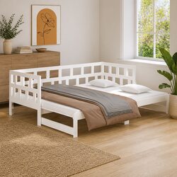 White Solid Pine Day Bed Frame Sofa Bed 2x90x190cm