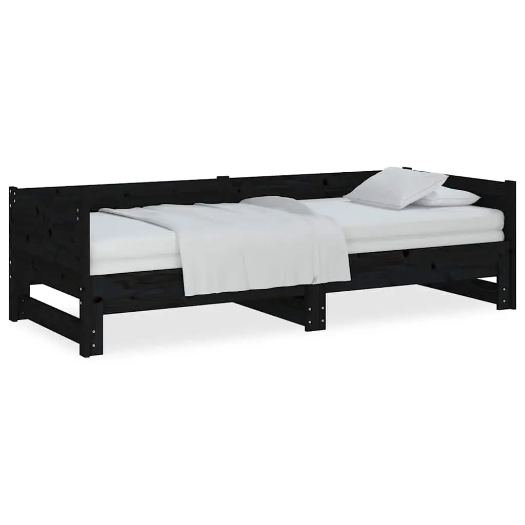 Wooden Pull-out Day Bed Sofa Bed Frame in Black