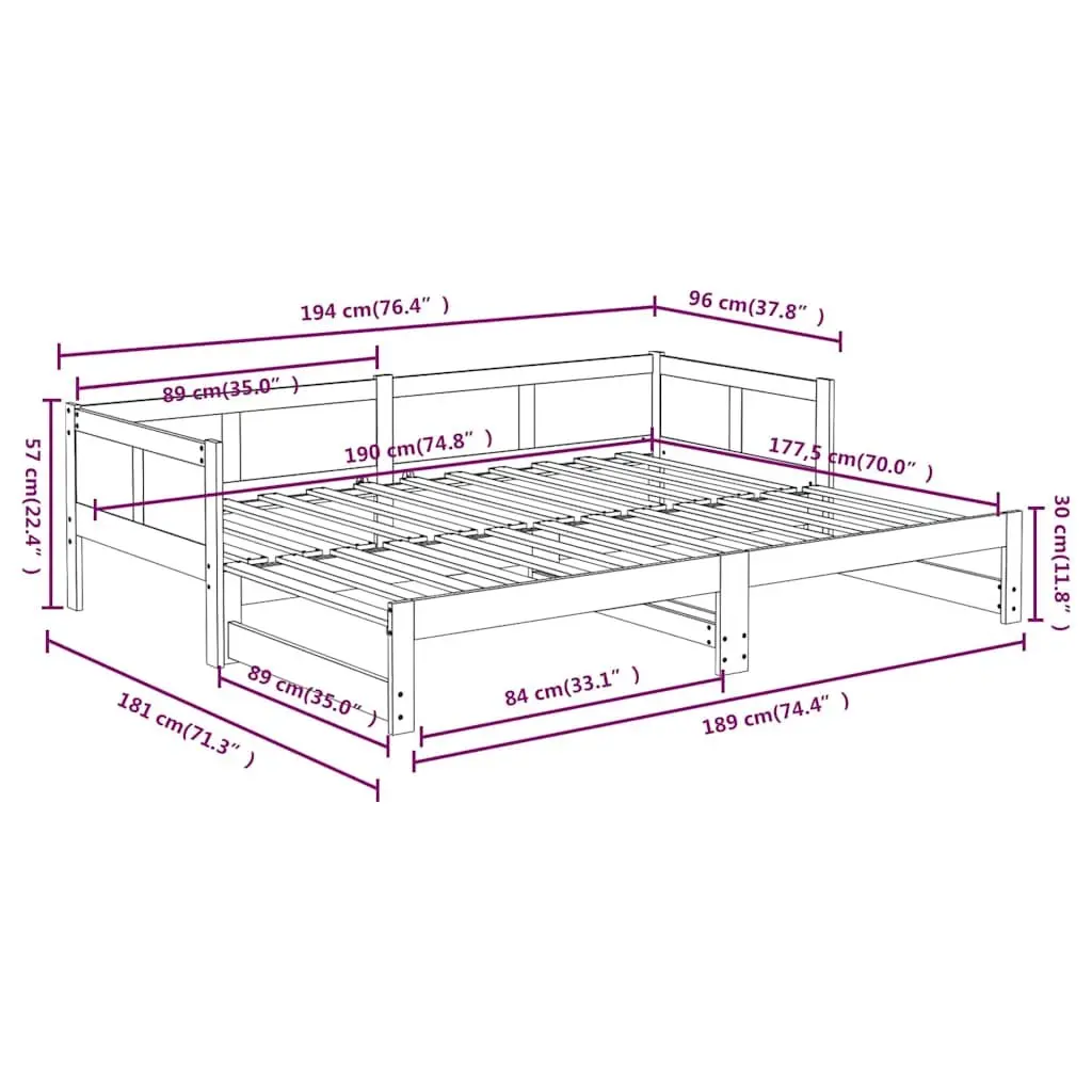 Wooden Pull-out Day Bed Sofa Bed Frame in Black