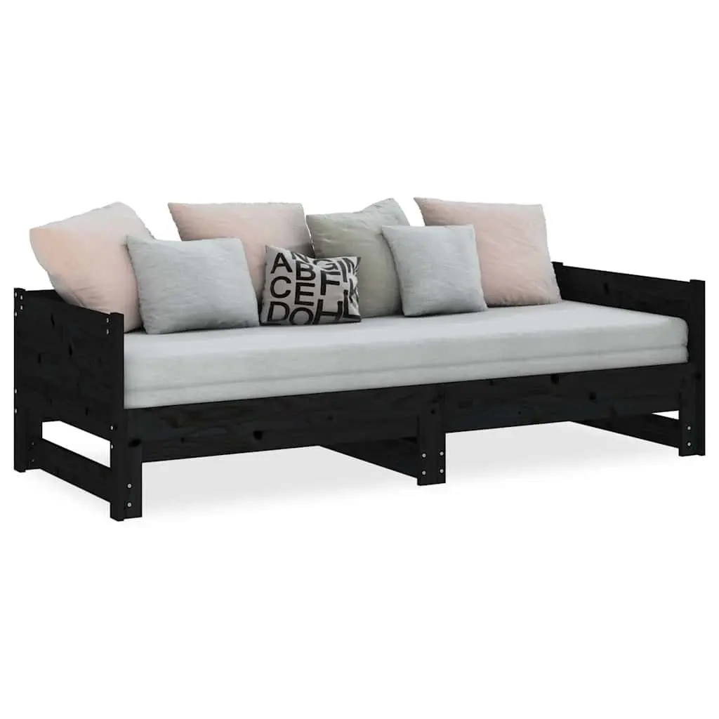 Wooden Pull-out Day Bed Sofa Bed Frame in Black