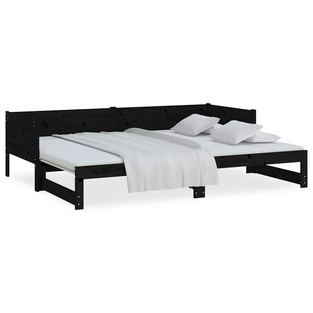 Wooden Pull-out Day Bed Sofa Bed Frame in Black