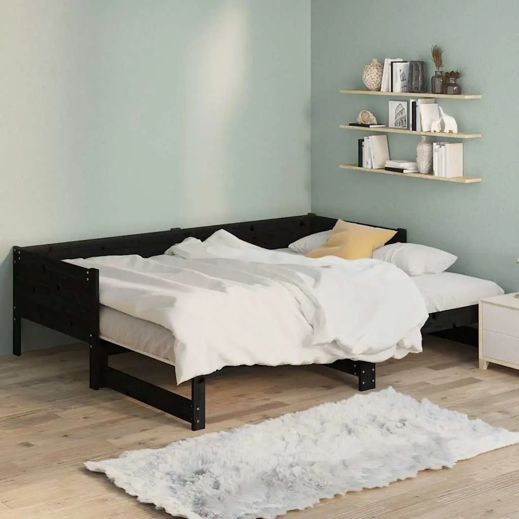 Wooden Pull-out Day Bed Sofa Bed Frame in Black