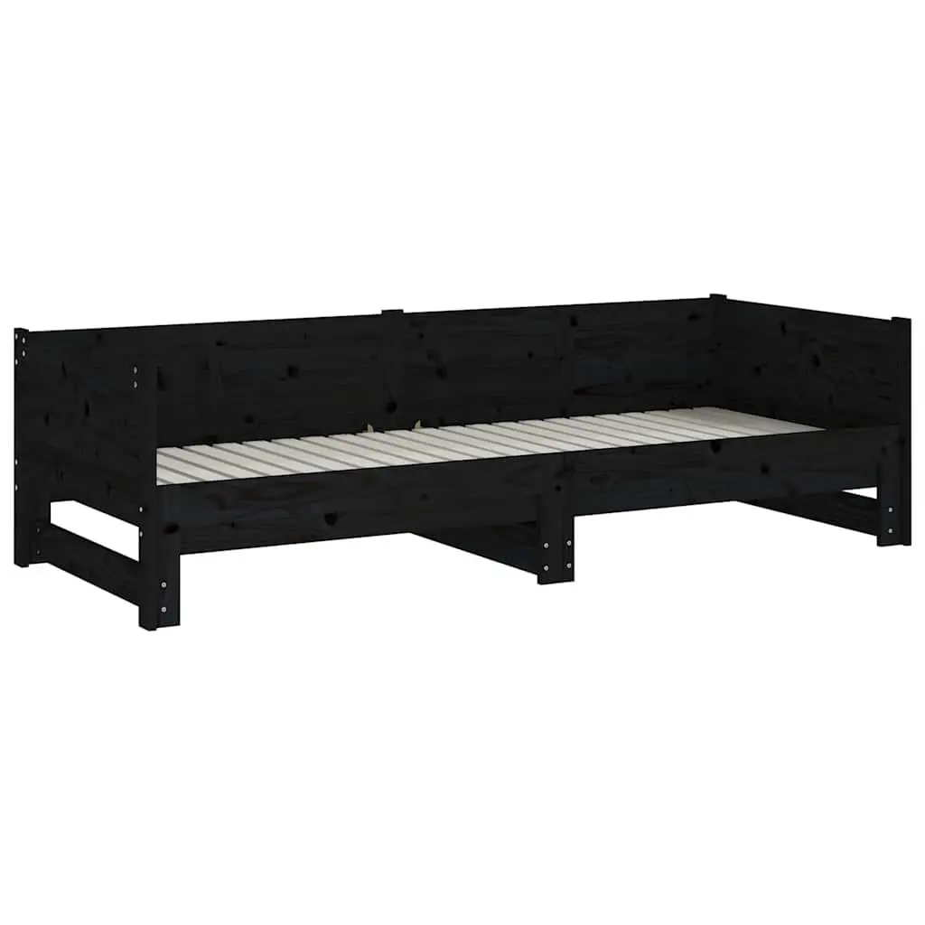 Wooden Pull-out Day Bed Sofa Bed Frame in Black