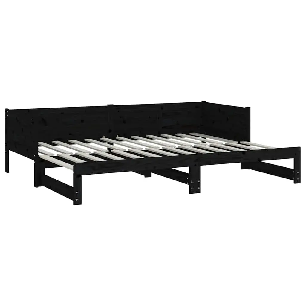 Wooden Pull-out Day Bed Sofa Bed Frame in Black