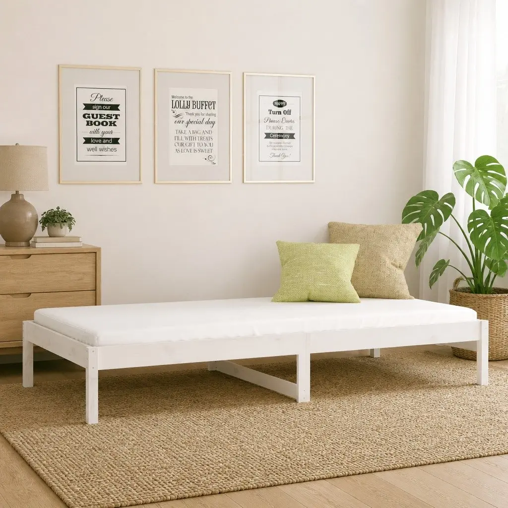Day Bed Frame White 90x190cm Solid Pine Wood