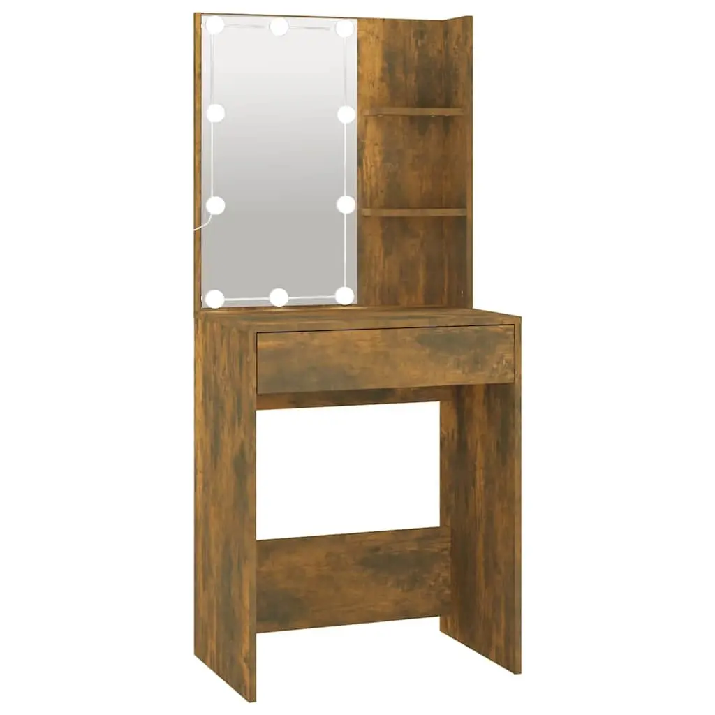 Dressing Table with LED Mirror in Smoked Oak