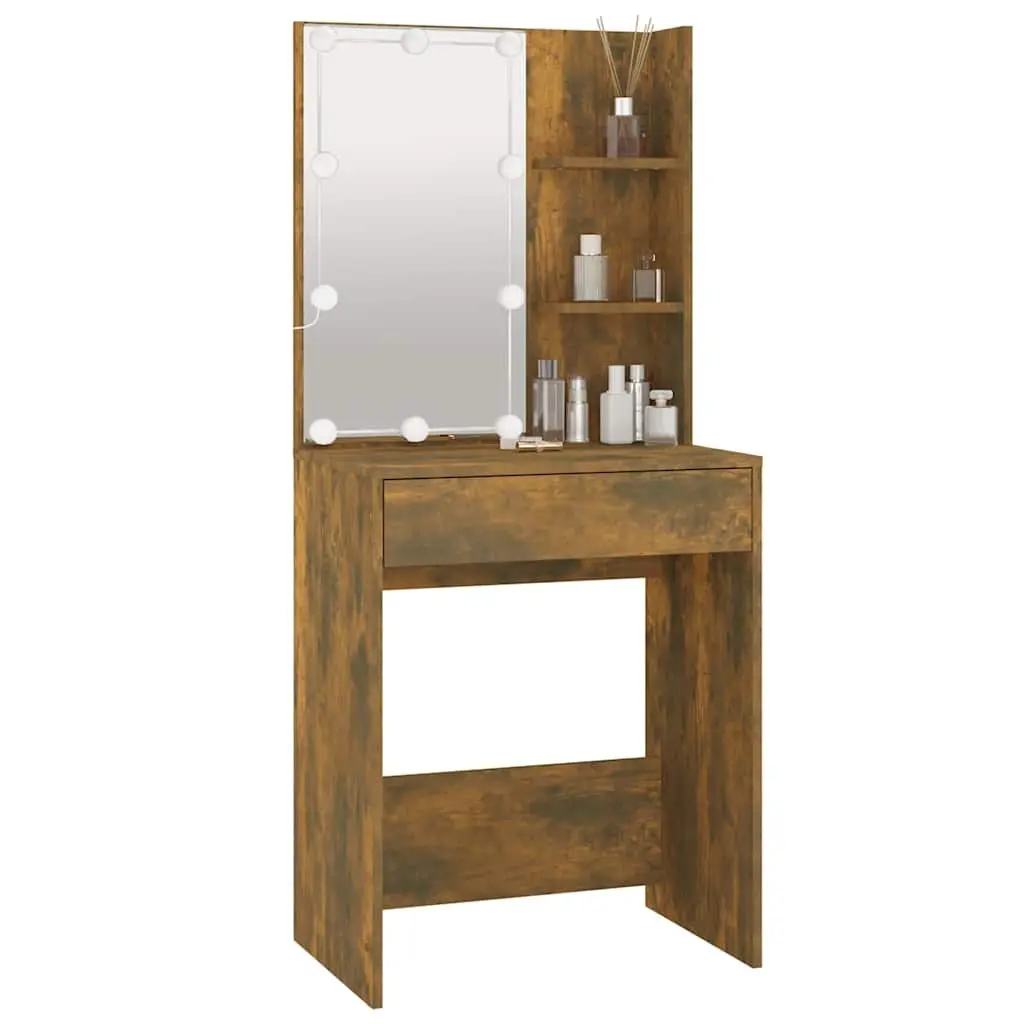 Dressing Table with LED Mirror in Smoked Oak