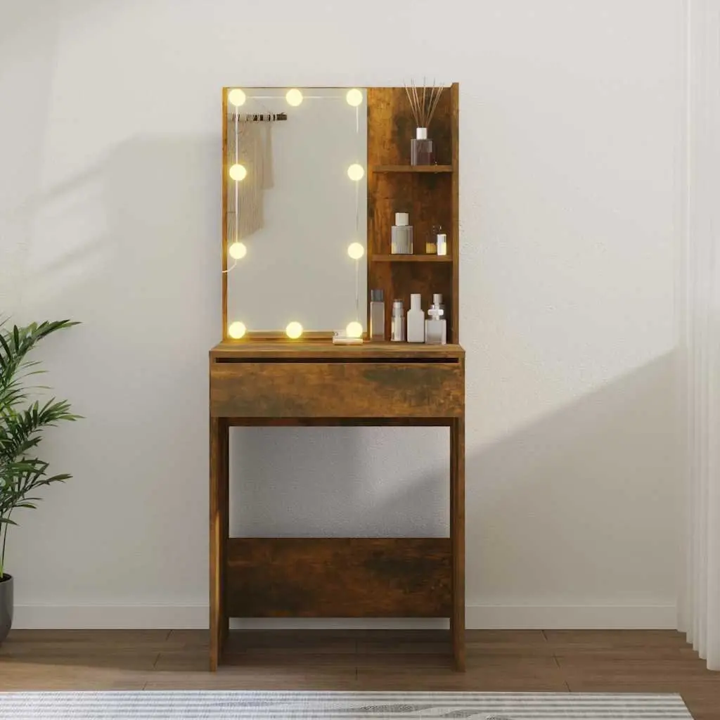 Dressing Table with LED Mirror in Smoked Oak