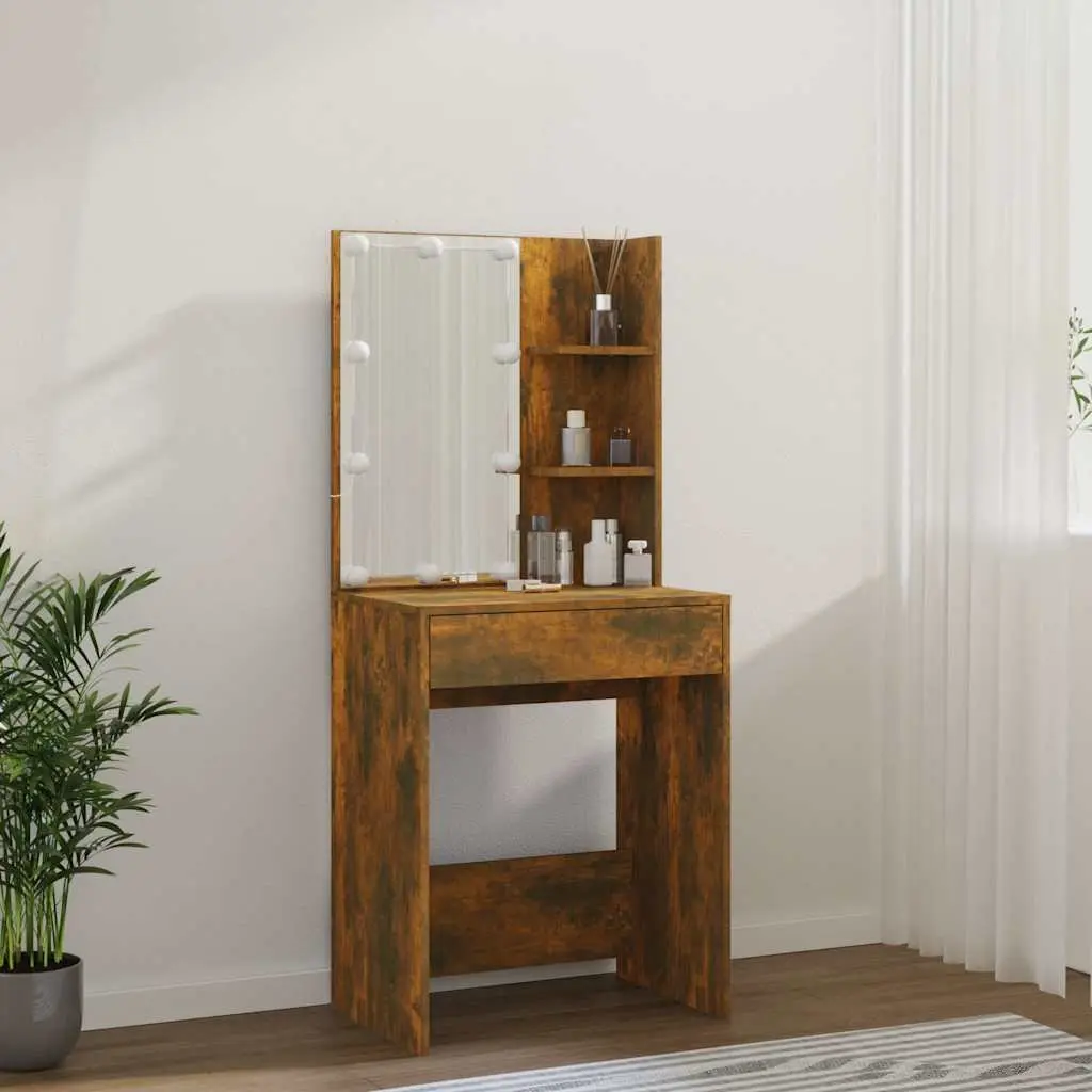 Dressing Table with LED Mirror in Smoked Oak