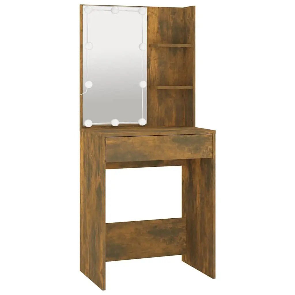 Dressing Table with LED Mirror in Smoked Oak