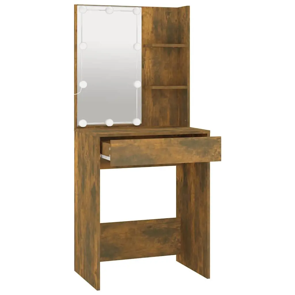 Dressing Table with LED Mirror in Smoked Oak